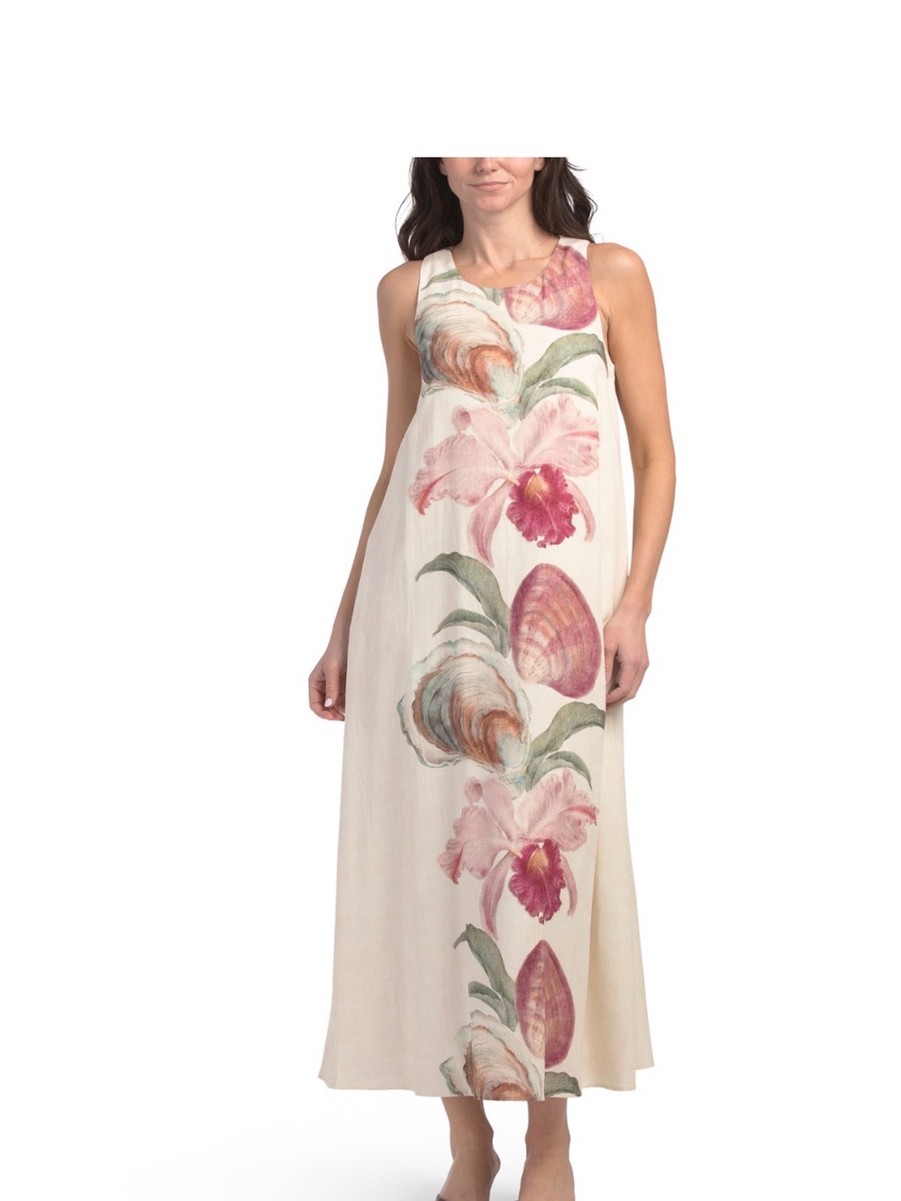 Sleeveless Floral Maxi Dress in Cream and Pink